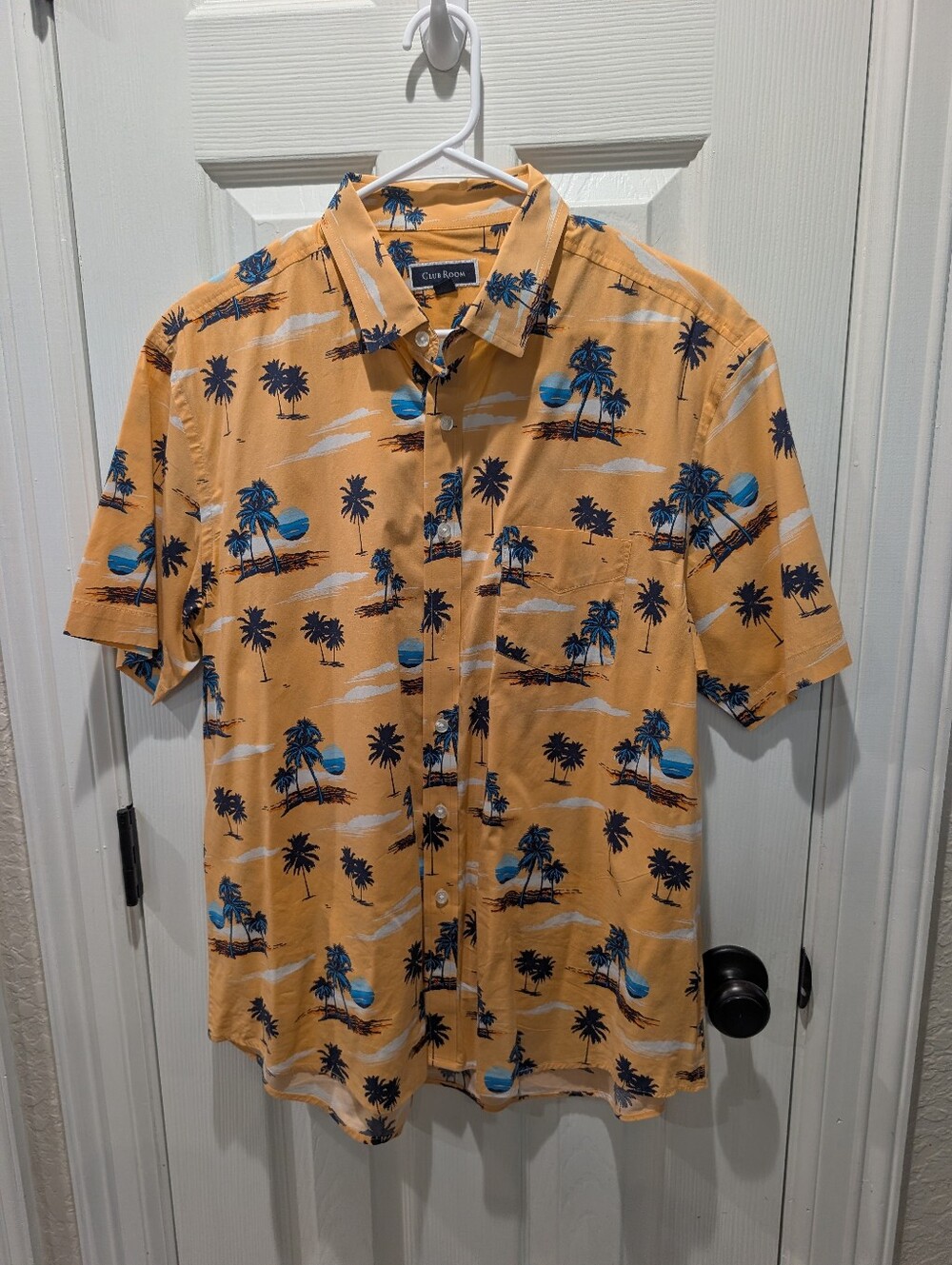 Club Room Peach-Orange Tropical Palm Short-Sleeve Button-Up Shirt
